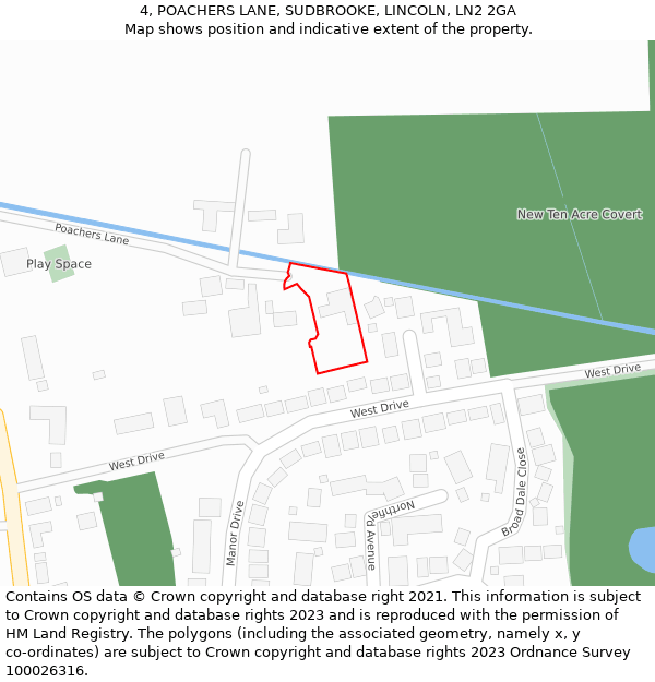 4, POACHERS LANE, SUDBROOKE, LINCOLN, LN2 2GA: Location map and indicative extent of plot