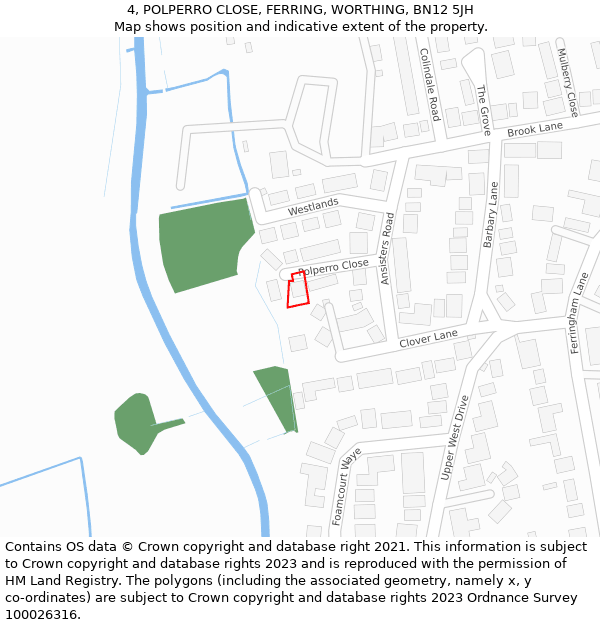 4, POLPERRO CLOSE, FERRING, WORTHING, BN12 5JH: Location map and indicative extent of plot