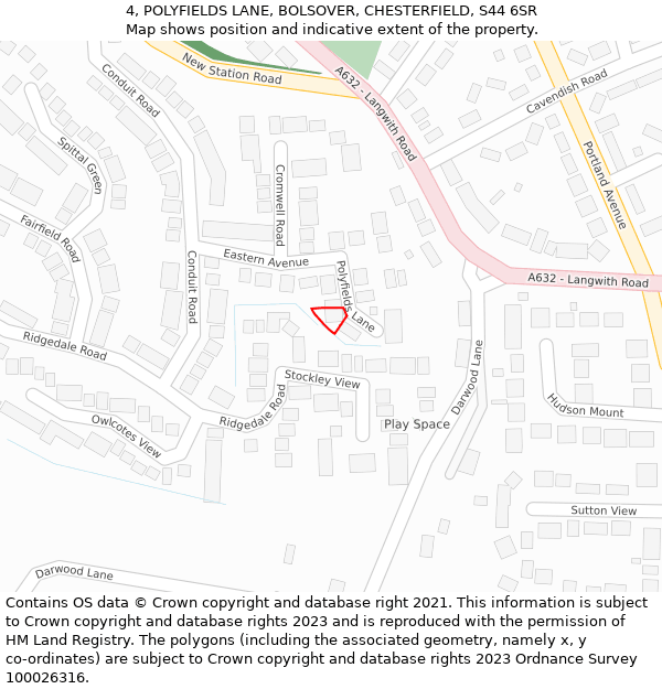 4, POLYFIELDS LANE, BOLSOVER, CHESTERFIELD, S44 6SR: Location map and indicative extent of plot