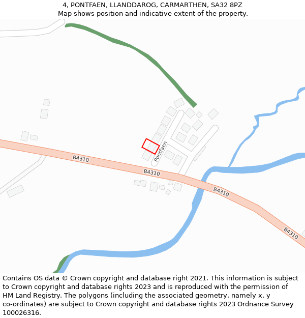 4, PONTFAEN, LLANDDAROG, CARMARTHEN, SA32 8PZ: Location map and indicative extent of plot