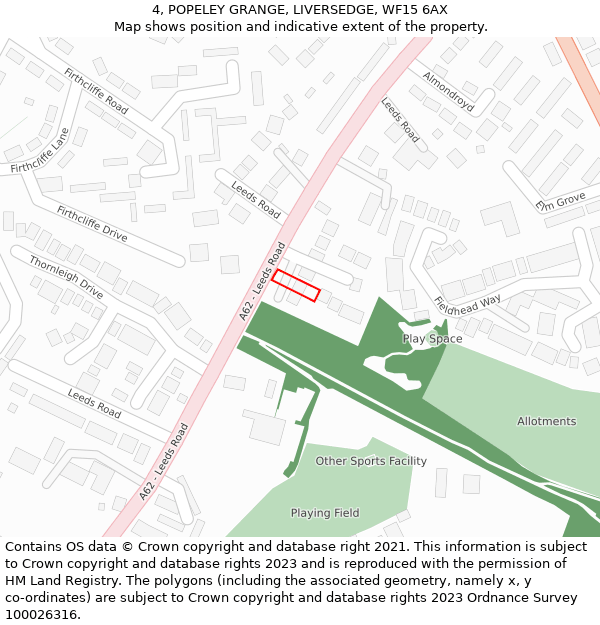 4, POPELEY GRANGE, LIVERSEDGE, WF15 6AX: Location map and indicative extent of plot