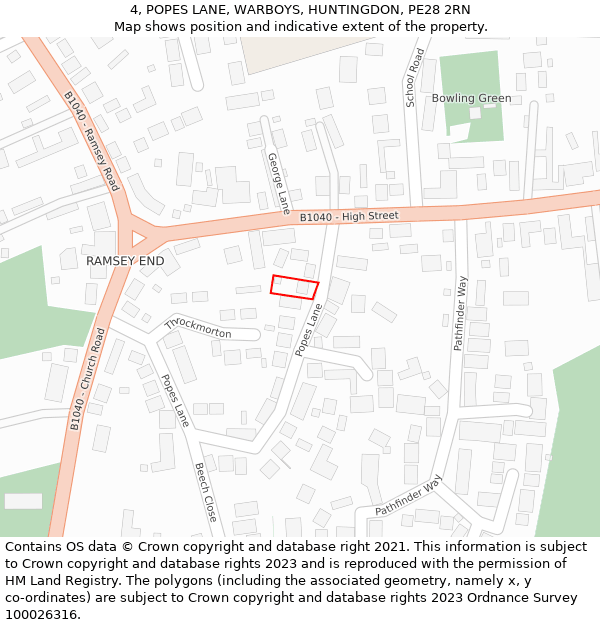 4, POPES LANE, WARBOYS, HUNTINGDON, PE28 2RN: Location map and indicative extent of plot