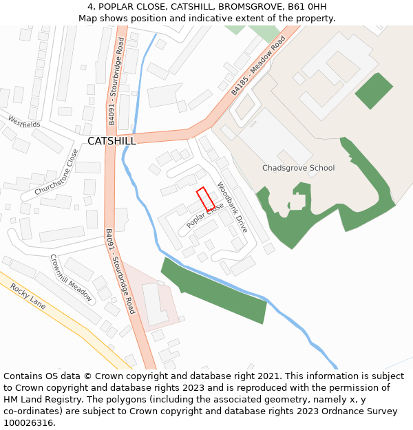 4, POPLAR CLOSE, CATSHILL, BROMSGROVE, B61 0HH: Location map and indicative extent of plot