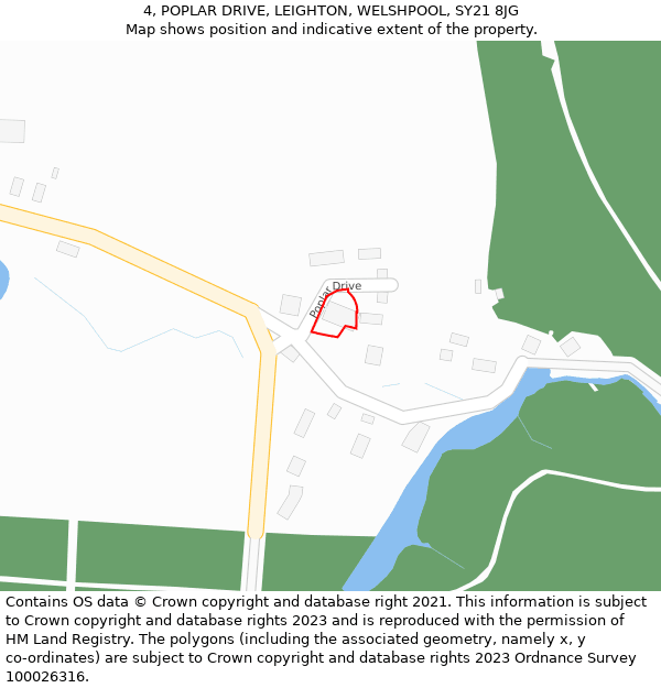 4, POPLAR DRIVE, LEIGHTON, WELSHPOOL, SY21 8JG: Location map and indicative extent of plot