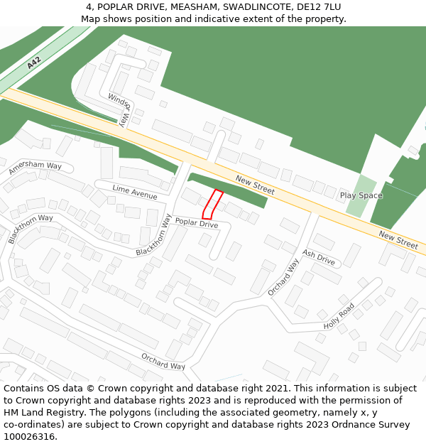 4, POPLAR DRIVE, MEASHAM, SWADLINCOTE, DE12 7LU: Location map and indicative extent of plot