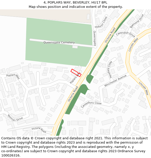 4, POPLARS WAY, BEVERLEY, HU17 8PL: Location map and indicative extent of plot