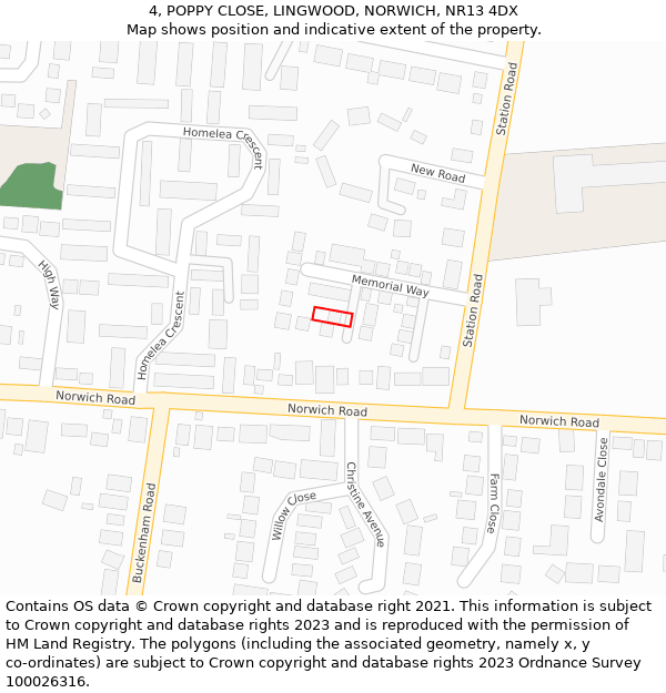 4, POPPY CLOSE, LINGWOOD, NORWICH, NR13 4DX: Location map and indicative extent of plot