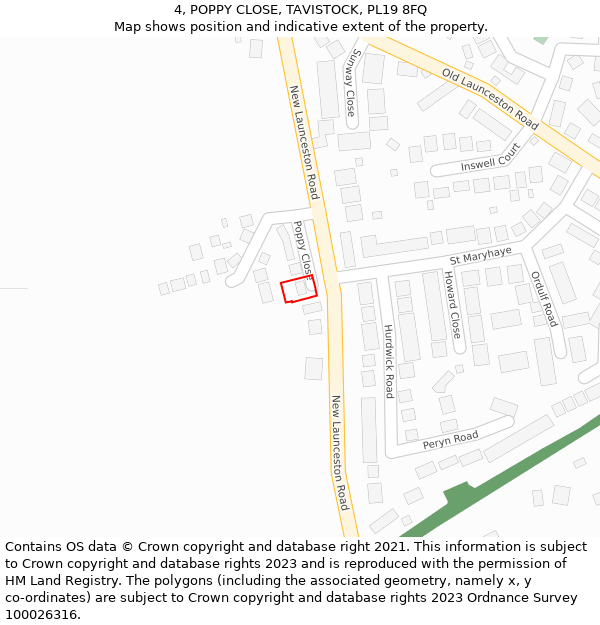 4, POPPY CLOSE, TAVISTOCK, PL19 8FQ: Location map and indicative extent of plot