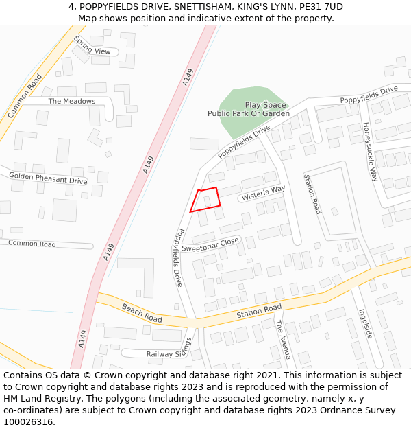 4, POPPYFIELDS DRIVE, SNETTISHAM, KING'S LYNN, PE31 7UD: Location map and indicative extent of plot