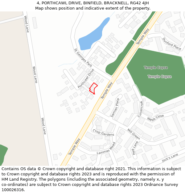 4, PORTHCAWL DRIVE, BINFIELD, BRACKNELL, RG42 4JH: Location map and indicative extent of plot