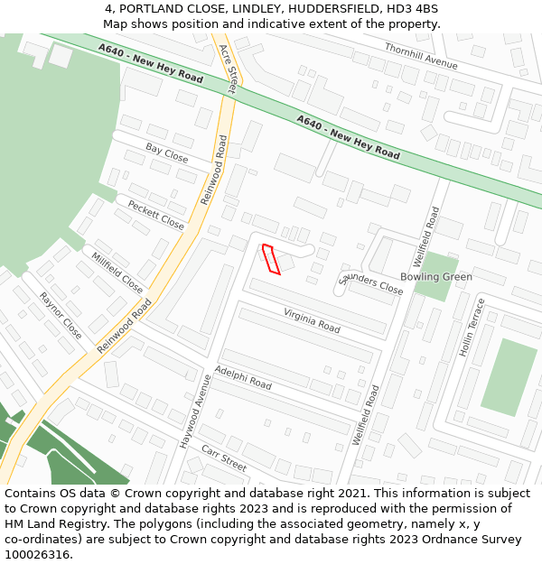 4, PORTLAND CLOSE, LINDLEY, HUDDERSFIELD, HD3 4BS: Location map and indicative extent of plot