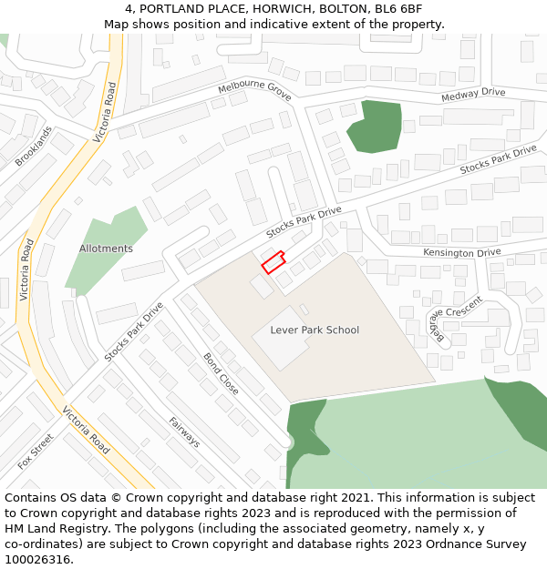 4, PORTLAND PLACE, HORWICH, BOLTON, BL6 6BF: Location map and indicative extent of plot