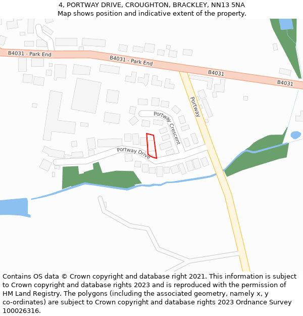 4, PORTWAY DRIVE, CROUGHTON, BRACKLEY, NN13 5NA: Location map and indicative extent of plot