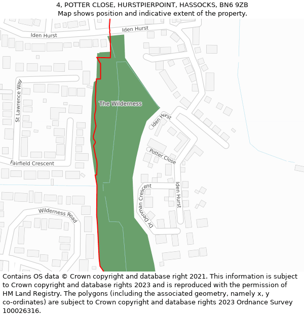 4, POTTER CLOSE, HURSTPIERPOINT, HASSOCKS, BN6 9ZB: Location map and indicative extent of plot