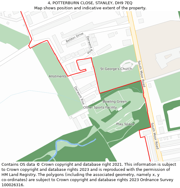 4, POTTERBURN CLOSE, STANLEY, DH9 7EQ: Location map and indicative extent of plot