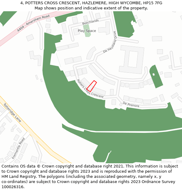 4, POTTERS CROSS CRESCENT, HAZLEMERE, HIGH WYCOMBE, HP15 7FG: Location map and indicative extent of plot