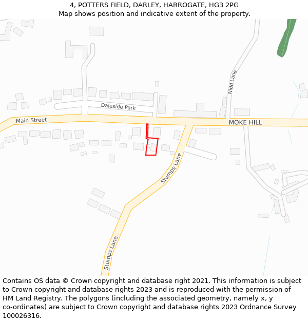 4, POTTERS FIELD, DARLEY, HARROGATE, HG3 2PG: Location map and indicative extent of plot