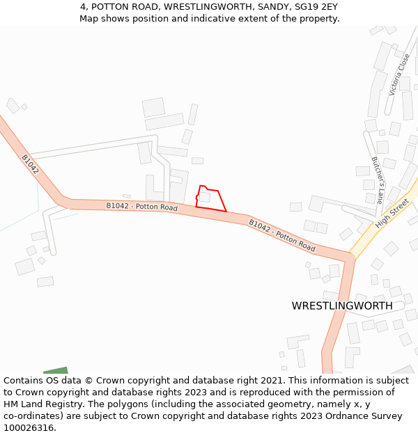 4, POTTON ROAD, WRESTLINGWORTH, SANDY, SG19 2EY: Location map and indicative extent of plot