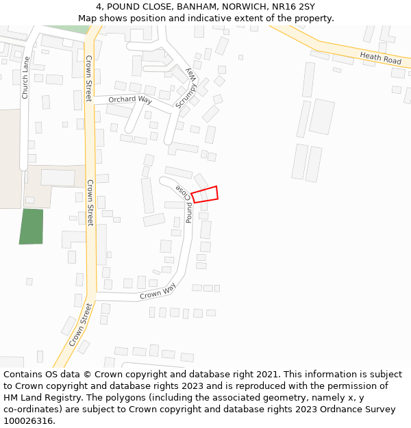 4, POUND CLOSE, BANHAM, NORWICH, NR16 2SY: Location map and indicative extent of plot