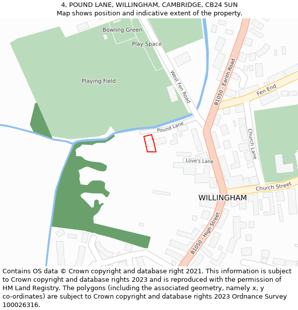 4, POUND LANE, WILLINGHAM, CAMBRIDGE, CB24 5UN: Location map and indicative extent of plot