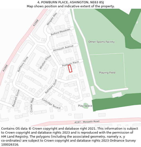 4, POWBURN PLACE, ASHINGTON, NE63 8SJ: Location map and indicative extent of plot