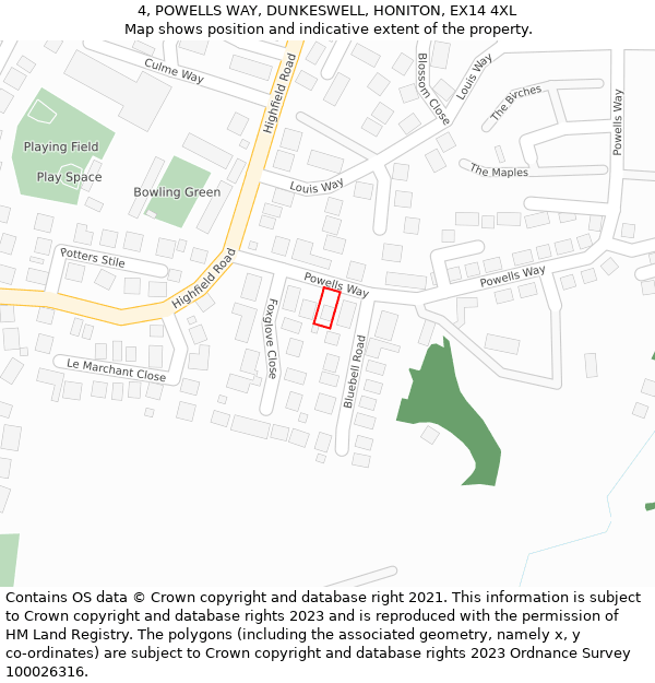 4, POWELLS WAY, DUNKESWELL, HONITON, EX14 4XL: Location map and indicative extent of plot