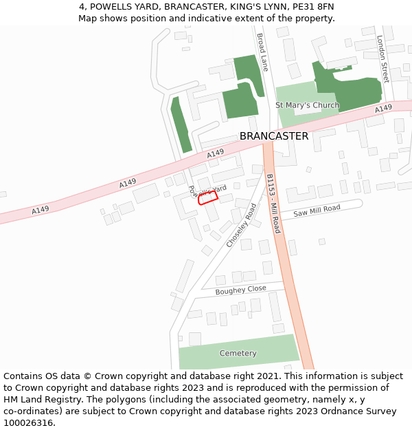 4, POWELLS YARD, BRANCASTER, KING'S LYNN, PE31 8FN: Location map and indicative extent of plot