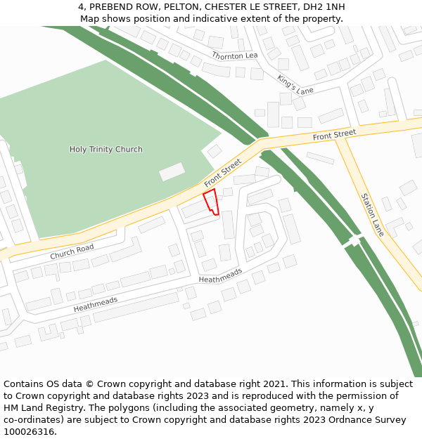 4, PREBEND ROW, PELTON, CHESTER LE STREET, DH2 1NH: Location map and indicative extent of plot