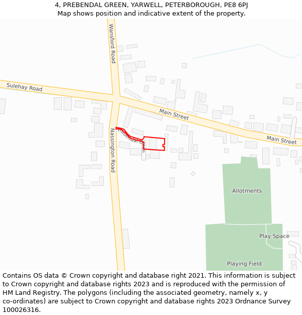 4, PREBENDAL GREEN, YARWELL, PETERBOROUGH, PE8 6PJ: Location map and indicative extent of plot