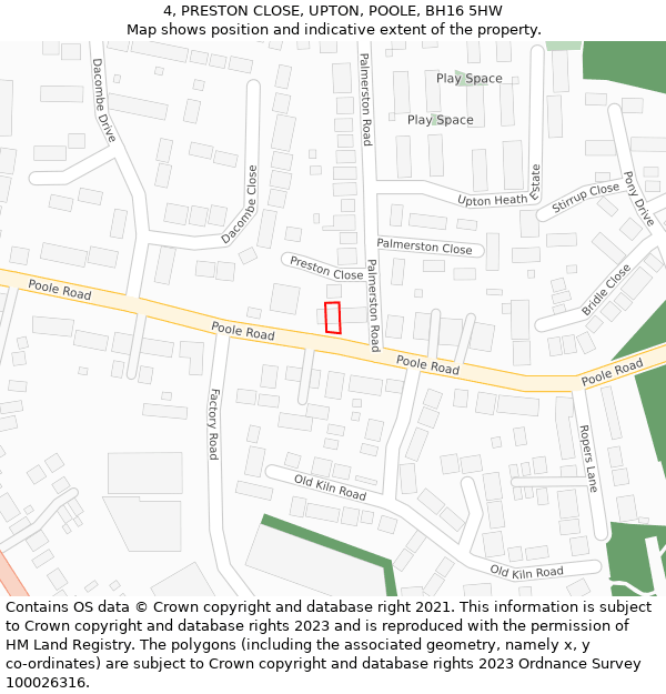 4, PRESTON CLOSE, UPTON, POOLE, BH16 5HW: Location map and indicative extent of plot