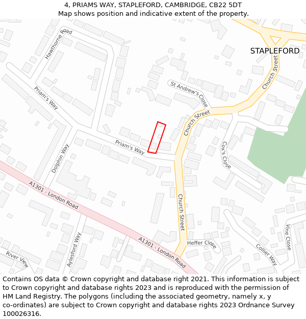 4, PRIAMS WAY, STAPLEFORD, CAMBRIDGE, CB22 5DT: Location map and indicative extent of plot