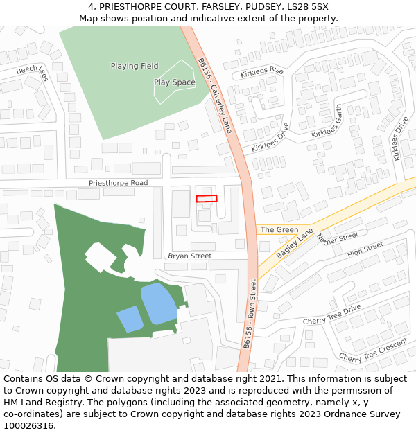 4, PRIESTHORPE COURT, FARSLEY, PUDSEY, LS28 5SX: Location map and indicative extent of plot