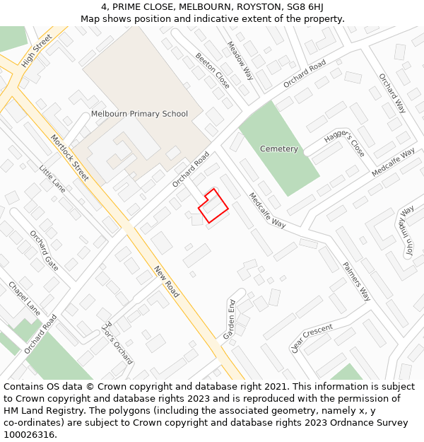 4, PRIME CLOSE, MELBOURN, ROYSTON, SG8 6HJ: Location map and indicative extent of plot