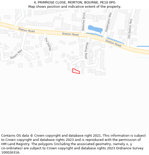 4, PRIMROSE CLOSE, MORTON, BOURNE, PE10 0PG: Location map and indicative extent of plot