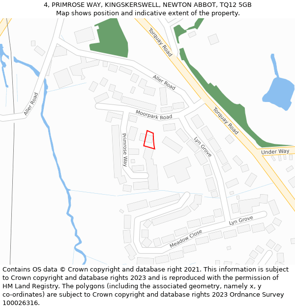 4, PRIMROSE WAY, KINGSKERSWELL, NEWTON ABBOT, TQ12 5GB: Location map and indicative extent of plot