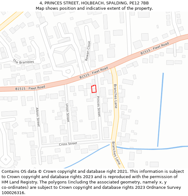 4, PRINCES STREET, HOLBEACH, SPALDING, PE12 7BB: Location map and indicative extent of plot