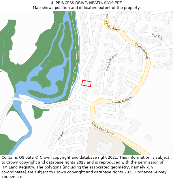 4, PRINCESS DRIVE, NEATH, SA10 7PZ: Location map and indicative extent of plot