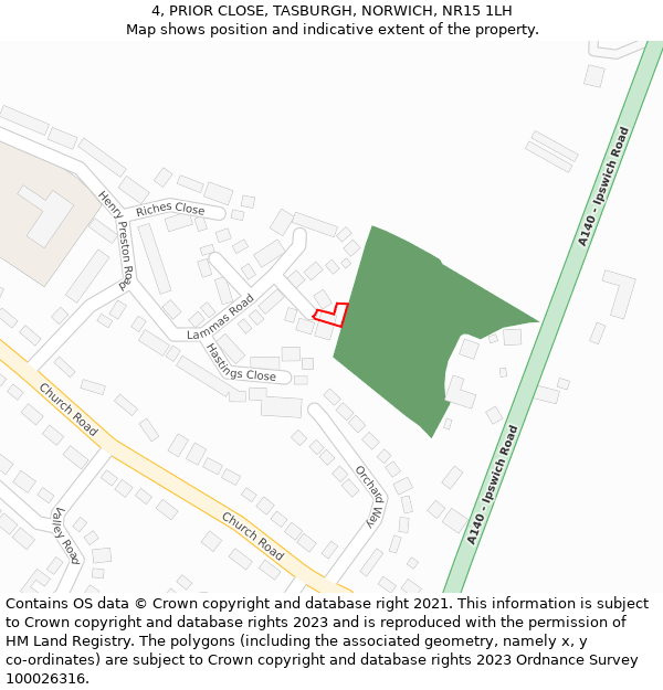 4, PRIOR CLOSE, TASBURGH, NORWICH, NR15 1LH: Location map and indicative extent of plot