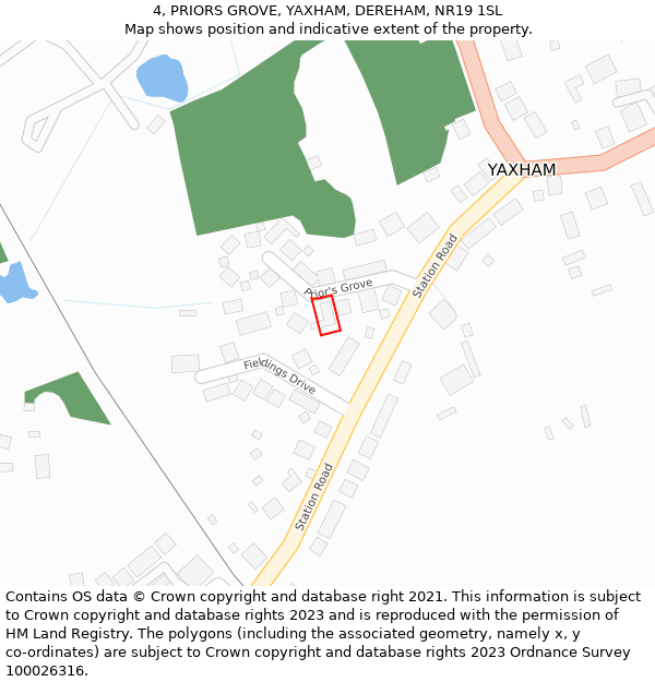 4, PRIORS GROVE, YAXHAM, DEREHAM, NR19 1SL: Location map and indicative extent of plot