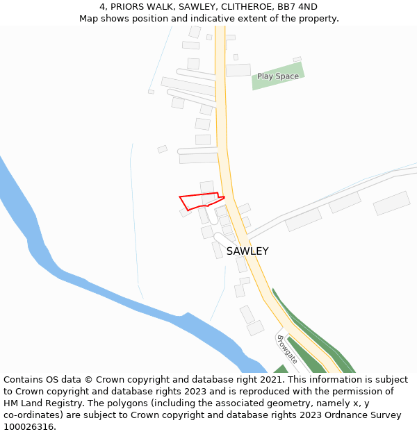 4, PRIORS WALK, SAWLEY, CLITHEROE, BB7 4ND: Location map and indicative extent of plot