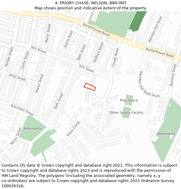 4, PRIORY CHASE, NELSON, BB9 0NT: Location map and indicative extent of plot