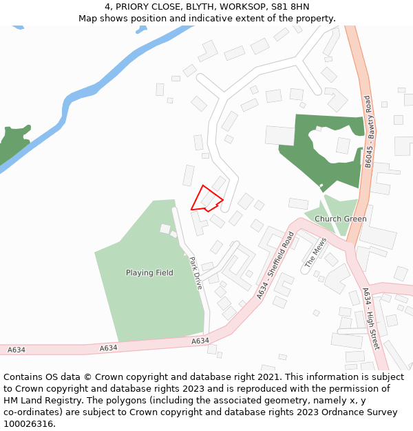 4, PRIORY CLOSE, BLYTH, WORKSOP, S81 8HN: Location map and indicative extent of plot