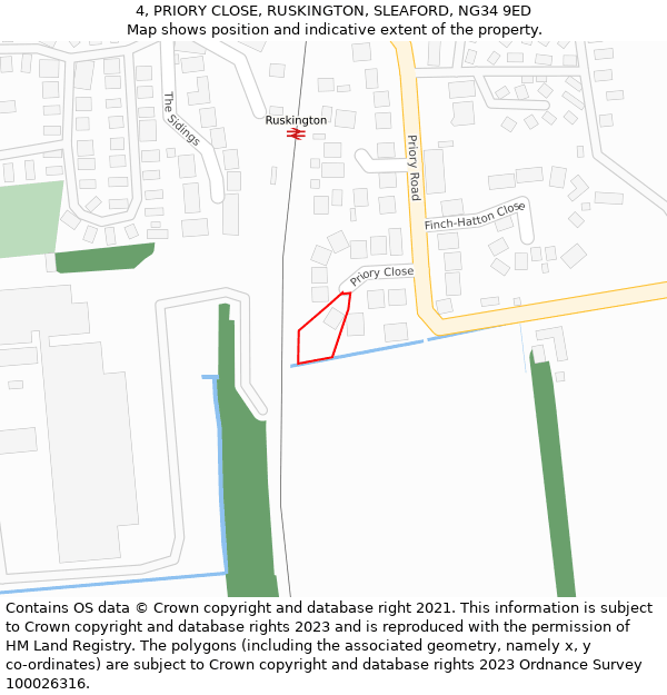 4, PRIORY CLOSE, RUSKINGTON, SLEAFORD, NG34 9ED: Location map and indicative extent of plot