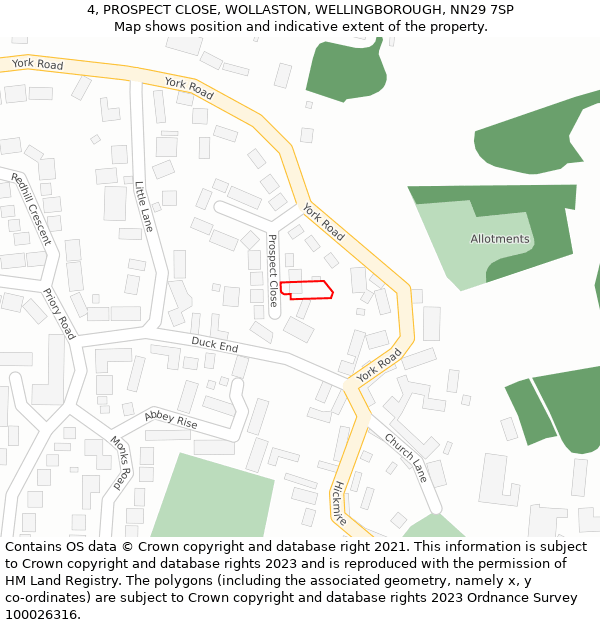 4, PROSPECT CLOSE, WOLLASTON, WELLINGBOROUGH, NN29 7SP: Location map and indicative extent of plot