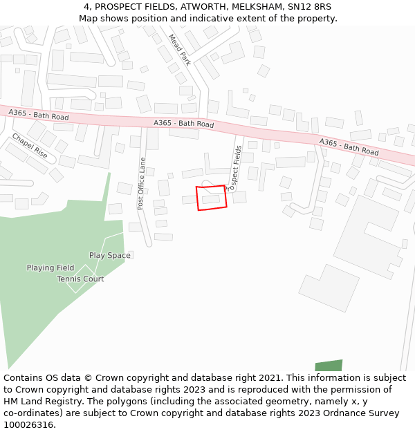 4, PROSPECT FIELDS, ATWORTH, MELKSHAM, SN12 8RS: Location map and indicative extent of plot