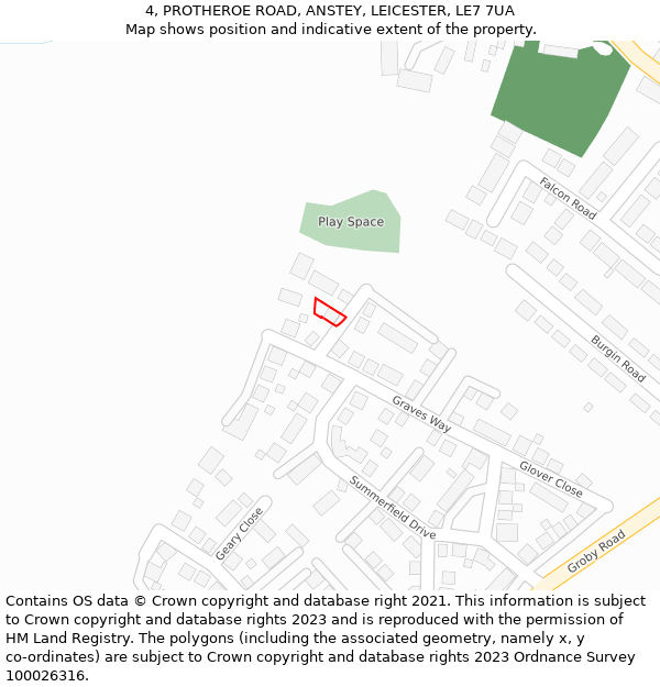 4, PROTHEROE ROAD, ANSTEY, LEICESTER, LE7 7UA: Location map and indicative extent of plot