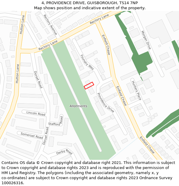 4, PROVIDENCE DRIVE, GUISBOROUGH, TS14 7NP: Location map and indicative extent of plot