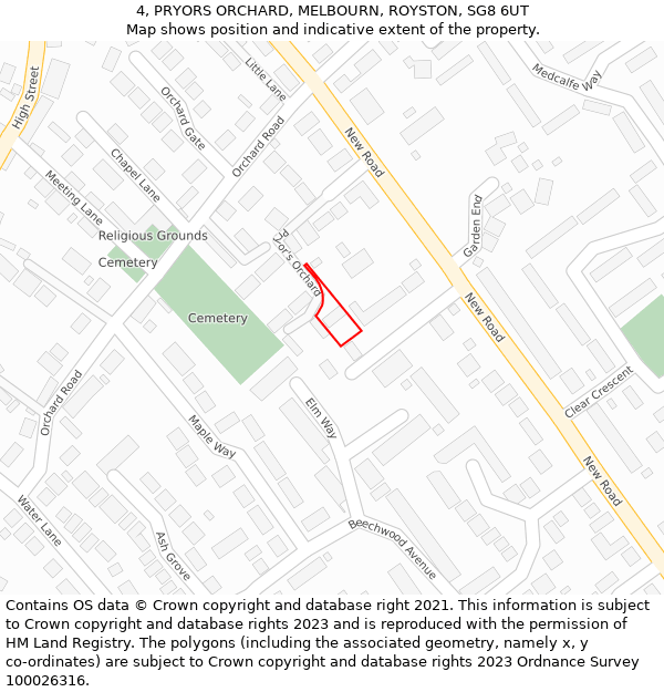 4, PRYORS ORCHARD, MELBOURN, ROYSTON, SG8 6UT: Location map and indicative extent of plot