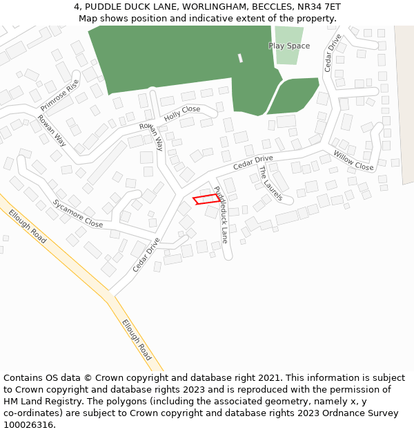 4, PUDDLE DUCK LANE, WORLINGHAM, BECCLES, NR34 7ET: Location map and indicative extent of plot