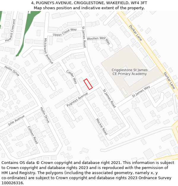 4, PUGNEYS AVENUE, CRIGGLESTONE, WAKEFIELD, WF4 3FT: Location map and indicative extent of plot